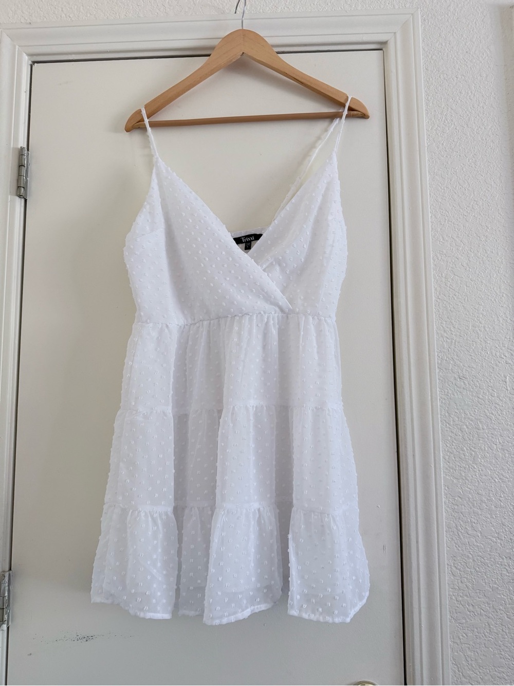 Trixxi White Swiss Dot Tiered Mini Dress